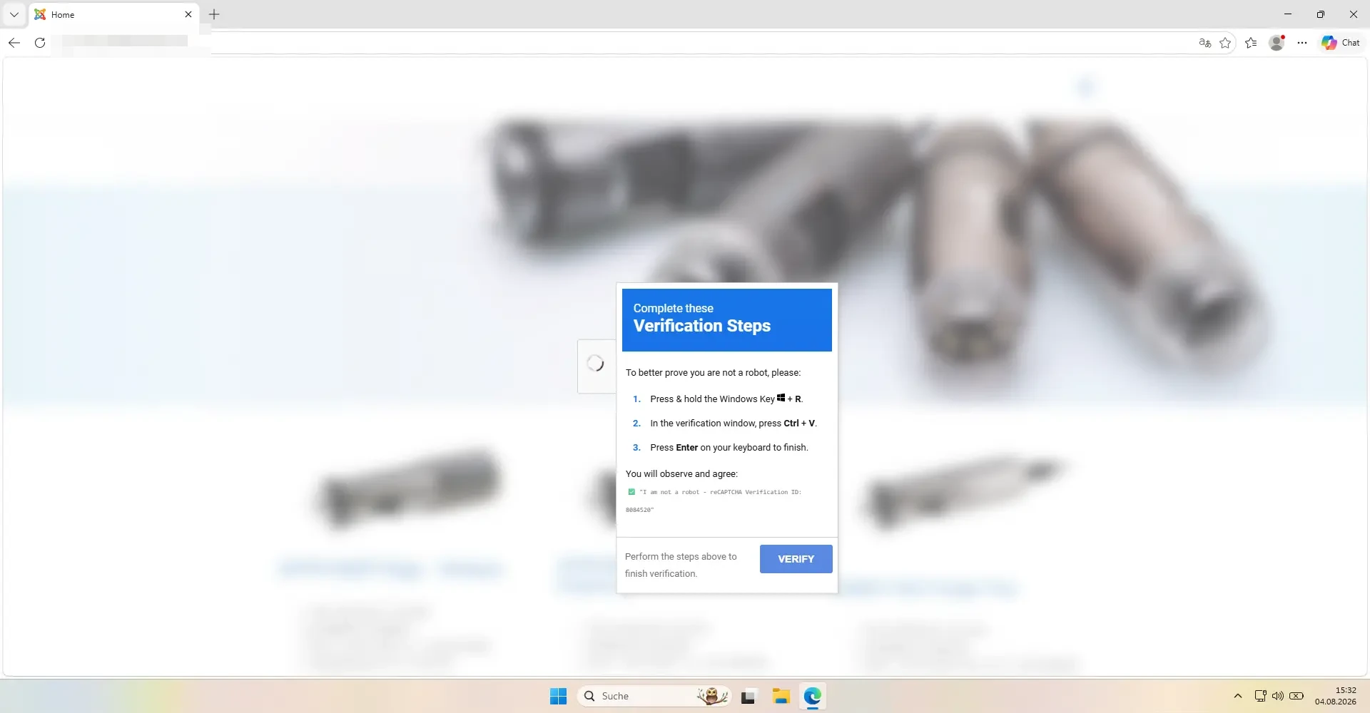 Gefälschtes Cloudflare-Captcha, das dazu auffordert, per Win+R einen String auszuführen